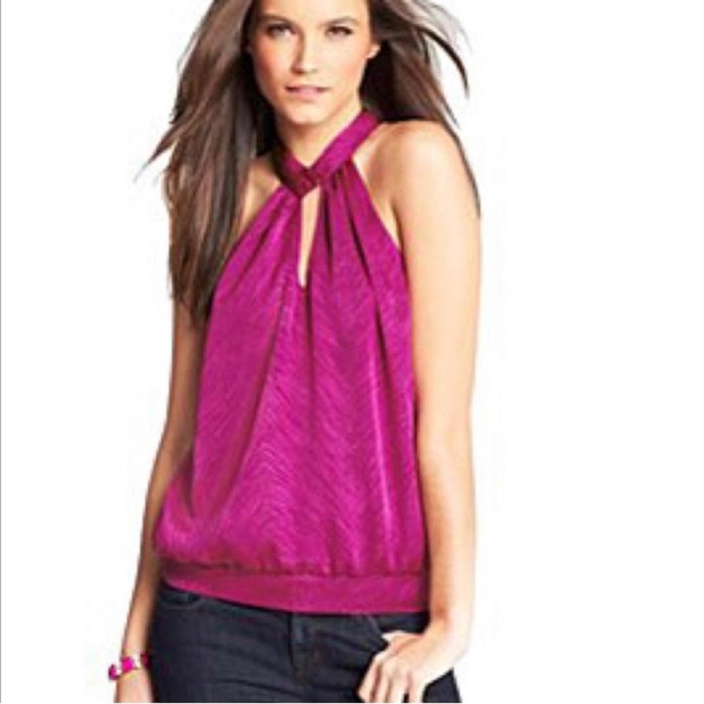 Stunning Ann Taylor Silky Pink Halter Top Blouse with Keyhole Detail Sz 6 NWOT!